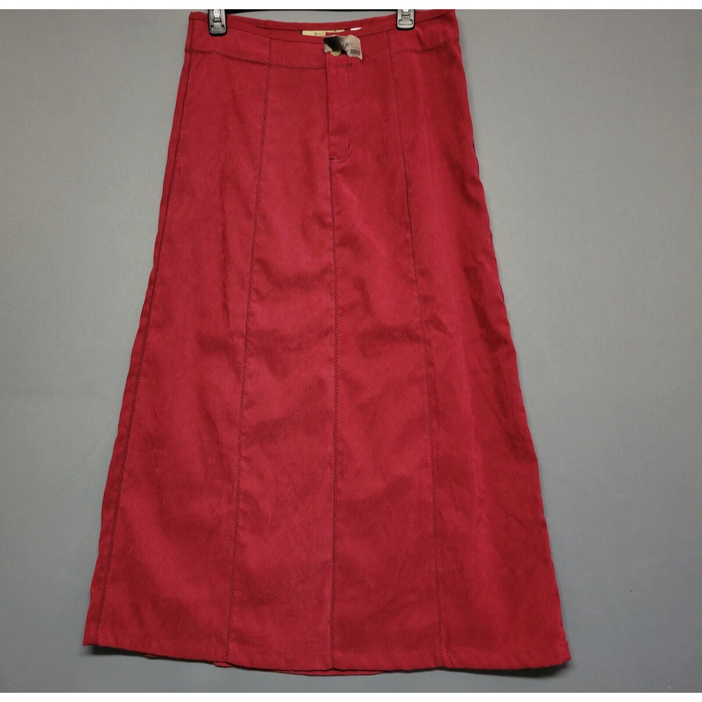 Wild Cat Boho Maxi Skirt Womens Medium Red Modest Blend Zip-Zag Trim Stitched